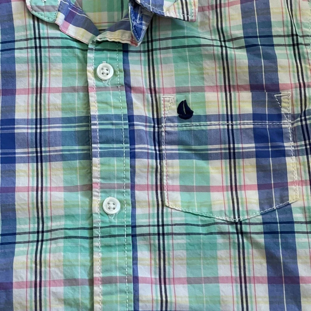 Carter's Toddler Boys Multicolor Plaid Short Sleeve‎ Button Up Sailboat Size 4T